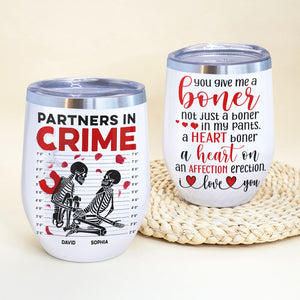 Partners In Crime-Gift For Couple-Personalized Wine Tumbler-Skull Funny Couple Wine Tumbler - Coffee Mug - GoDuckee