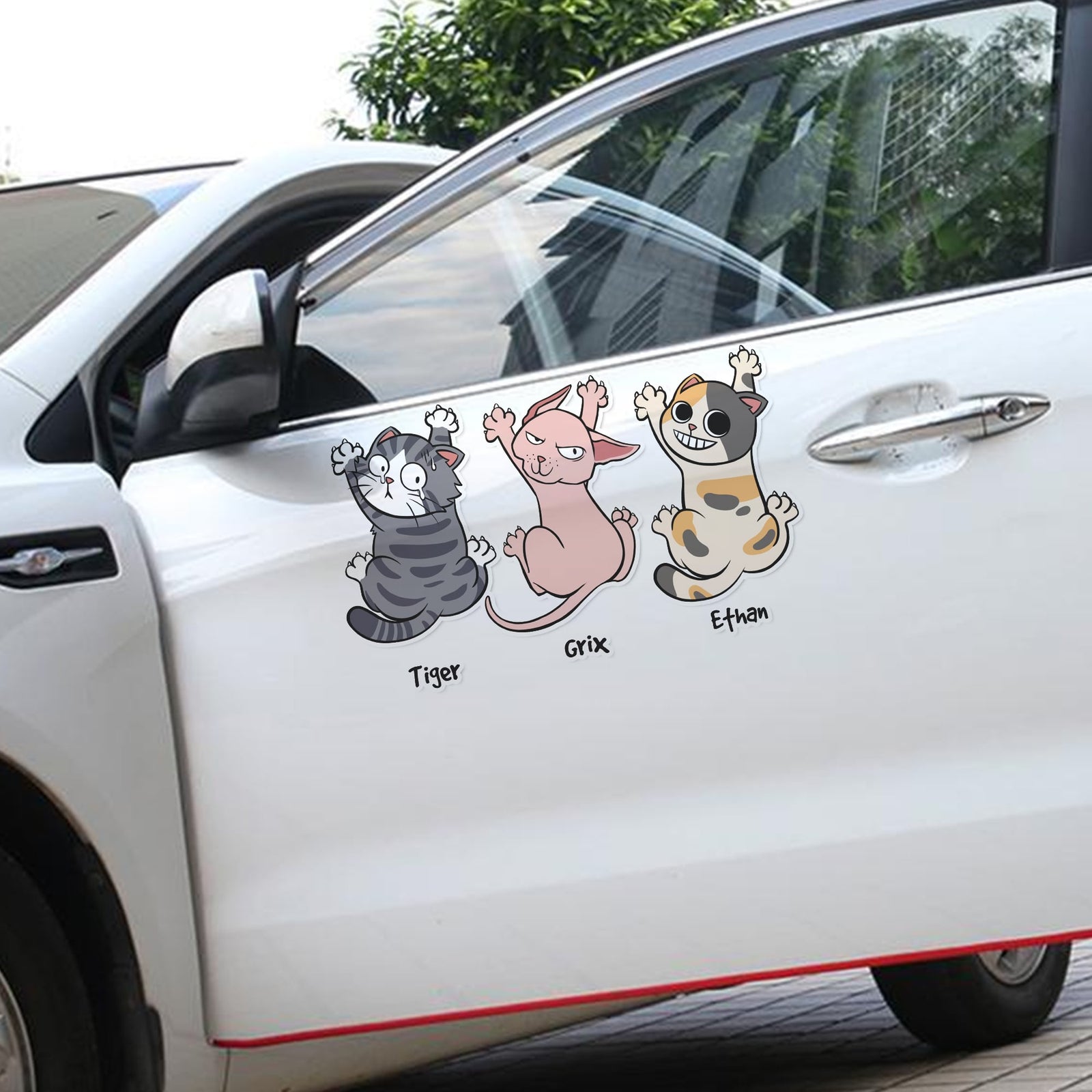 Personalized Gifts For Cat Lovers Car Decal, Funny Cat Hanging Climbing 03qhtn080724 - Decal Sticker - GoDuckee