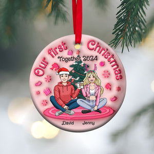 Personalized Gifts For Couple Ornament 02xq190724hh First Christmas Love 3D Effect - Ornament - GoDuckee