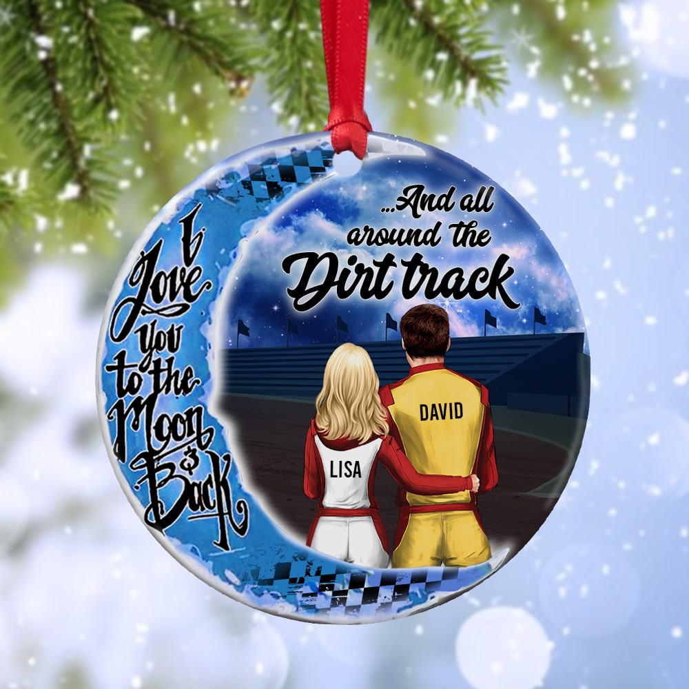 I Love You To The Moon & Back-Gift For Couple- Personalized Ornament - Ceramic Circle Ornament - Ornament - GoDuckee