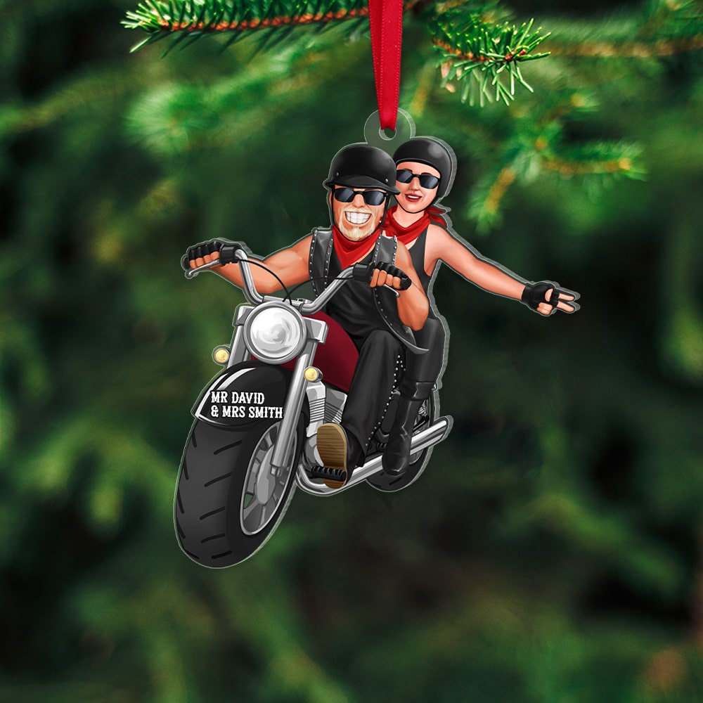 Mr & Mrs, Personalized 01HUTN241123DA-02 Acrylic Ornament, Christmas Gift For Biker Couple - Ornament - GoDuckee