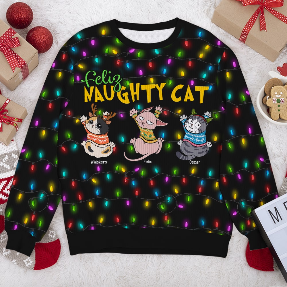 Naughty Cat- Personalized 3D Knitted Ugly Sweater- Gift For Cat Lover- Christmas Gift - AOP Products - GoDuckee