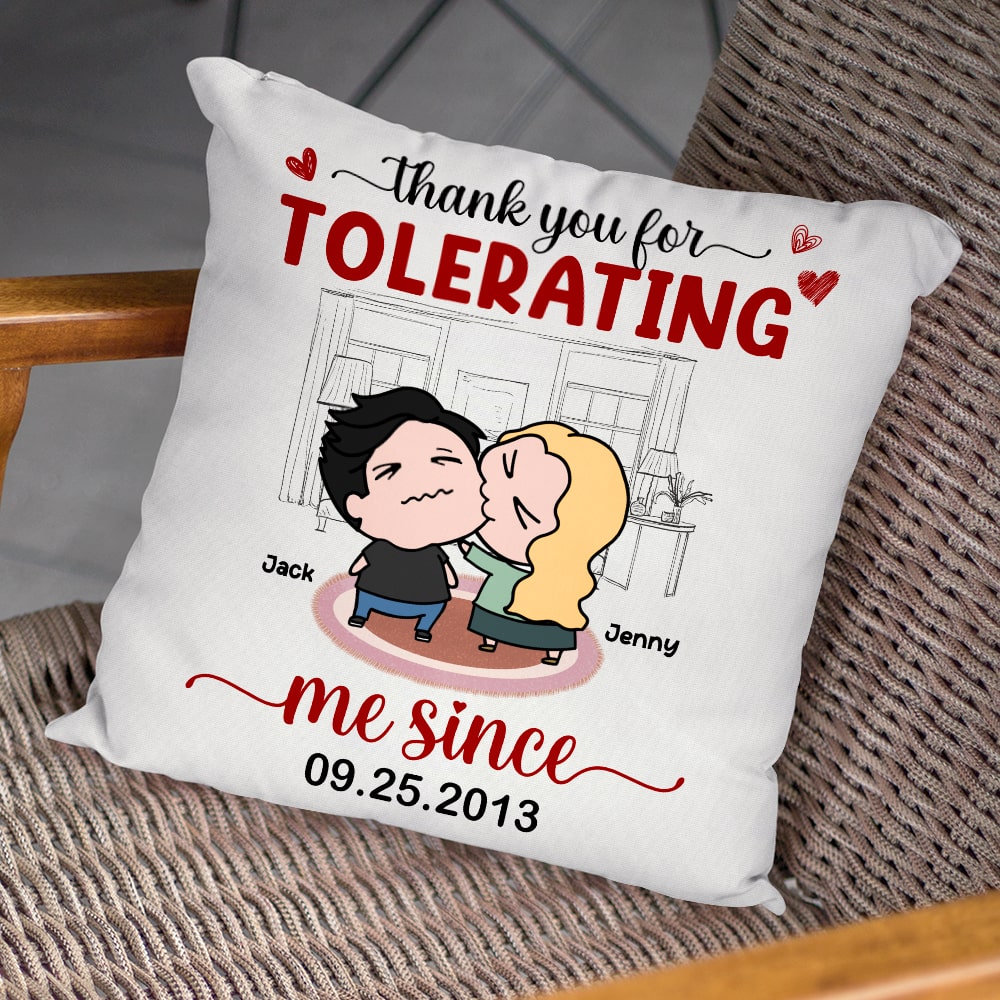 Thank You For Tolerating Me-Gift For Couple-Personalized Square Pillow-Funny Couple Bitting - Pillow - GoDuckee