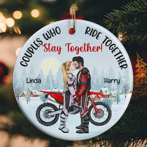 Ride Together - Stay Together, Personalized Motorcross Couple Ornament, Gift For Christmas - Ornament - GoDuckee