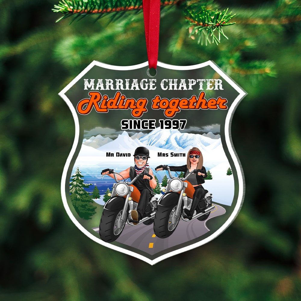 Riding Together Since, Personalized Acrylic Ornament, Christmas Gift For Biker Couple - Ornament - GoDuckee
