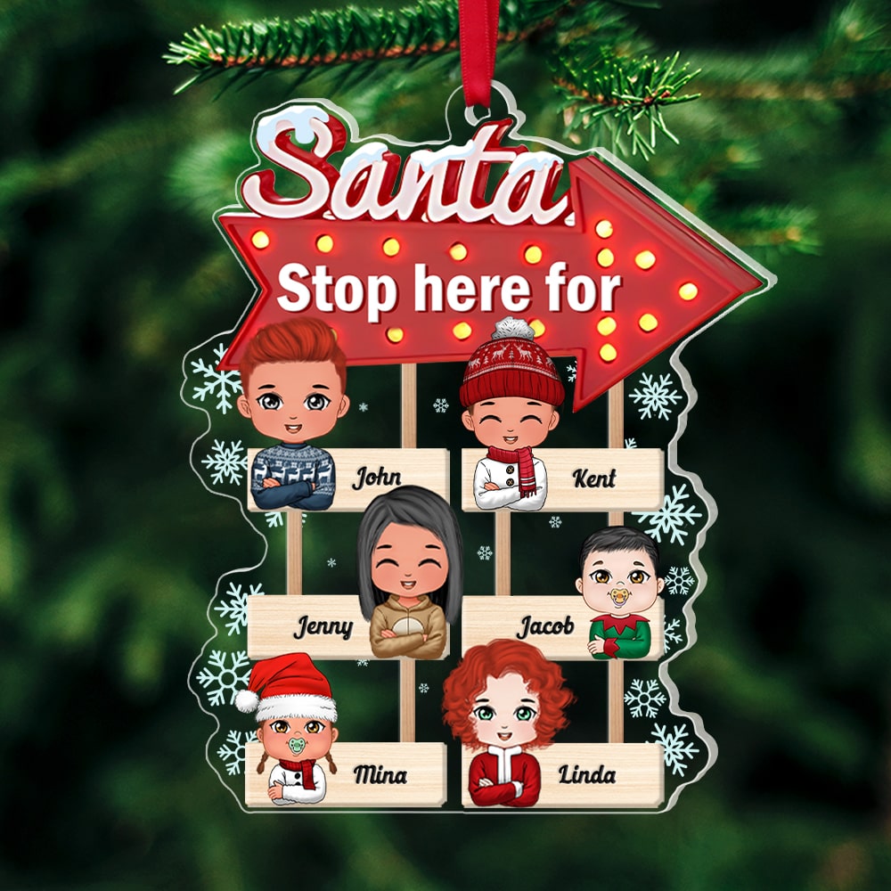 Santa Stop Here For, Personalized Cute Kids Acrylic Ornament, Christmas Gift For Kids - Ornament - GoDuckee