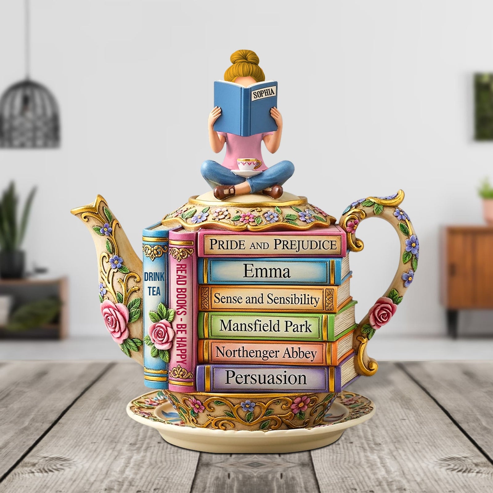 Book & Tea Loving Girl Plaque - Personalized Gifts For Book Lovers 03qhtn020625 - Shaped Plaques - GoDuckee
