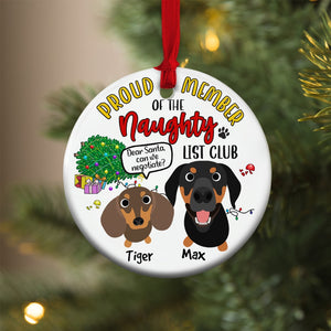 Proud Member Of The Naughty List Personalized Ceramic Circle Ornament, Christmas Gift For Dog Lover - Ornament - GoDuckee