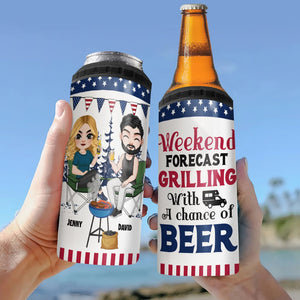 Couple, Weekend Forecast Griling With A Chance Of Beer, Personalized Can Cooler, Gift For Couple Camping - Can Cooler - GoDuckee