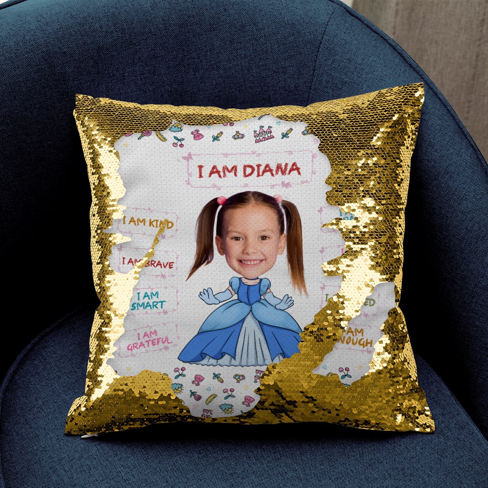 Custom Kid Face 04NATN281223HA Princesss Square Glitter Pillow, Gift For Kid - Pillow - GoDuckee
