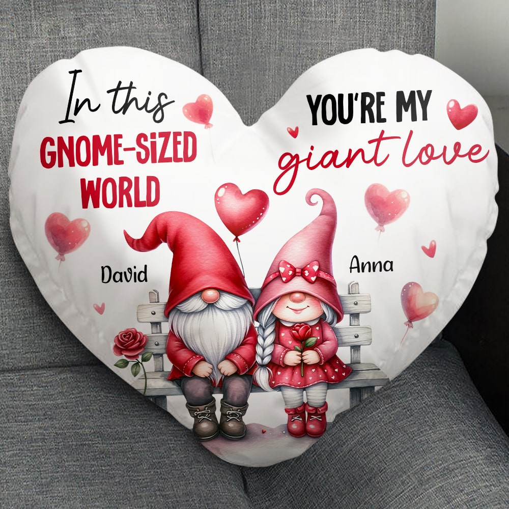 You're My Giant Love, Personalized Gnome Couple Heart-Shaped Pillow, Gift For Couple, Valentine's Gifts - Pillow - GoDuckee