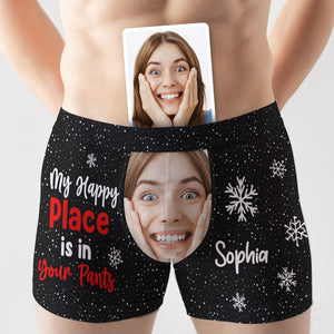 My Happy Place Is In Your Pants, Custom Photo Men Boxer Briefs, Funny Gift For Him - Boxer Briefs - GoDuckee