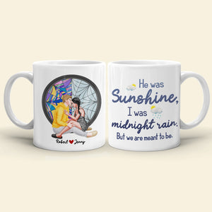 Cause He Was Sunshine, I Was Midnight Rain, Personalized Coffee Mug, Couple Gifts, Valentine Gifts - Coffee Mug - GoDuckee