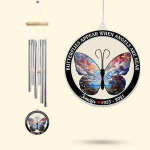 Butterflies Appear When Angels Are Near, Personalized Wind Chimes, Memorial Gifts - Wind Chimes - GoDuckee