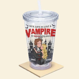 Couple, Our Love Is Like A Vampire, Personalized Acrylic Tumbler, Halloween Gifts For Couple - Tumbler Cup - GoDuckee