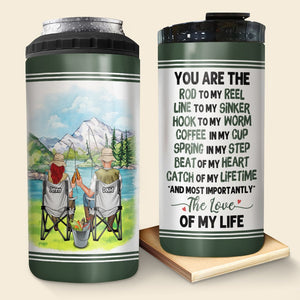 You Are The Rod To My Reel Personalized Fishing Couple 4 In 1 Can Cooler Tumbler Gift For Couple - Can Cooler - GoDuckee