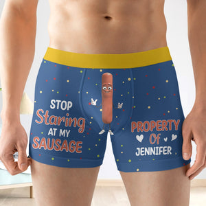 Personalized Gifts For Him Men Boxer Briefs Stop Staring At My Sausage 03NATN150124 Funny Valentine's Gifts - Boxer Briefs - GoDuckee