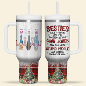 Besties, Keeping Each Other Sane, Personalized Tumbler With Handle, Christmas Gift For Friends - Tumbler Cup - GoDuckee