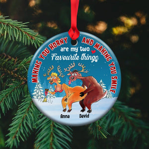 Making You Horny Is My Favourite Thing, Personalized Deer Couple Ornament, Couple Gift, Christmas Gift - Ornament - GoDuckee