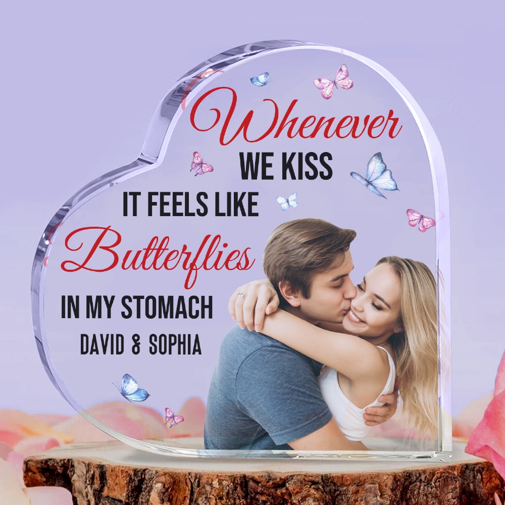 Whenever We Kiss, It Feels Like Butterflies In My Stomach - Custom Couple Photo Plaque, Gift For Couple, Valentine's Gifts - Decorative Plaques - GoDuckee