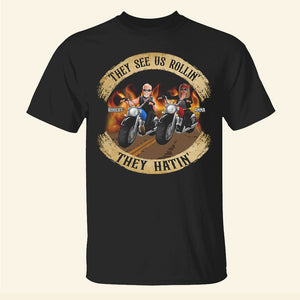 The Couple, They See Us Rollin, Personalized Shirt, Christmas Gifts For Couple Biker - Shirts - GoDuckee