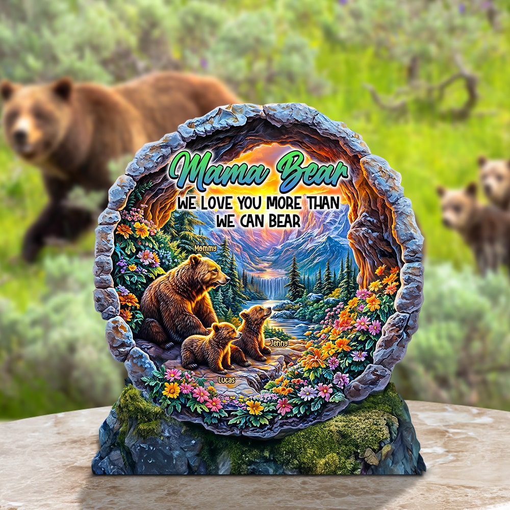 Personalized Gifts For Mom Plaque Mama Bear & Little Cubs - Shaped Plaques - GoDuckee