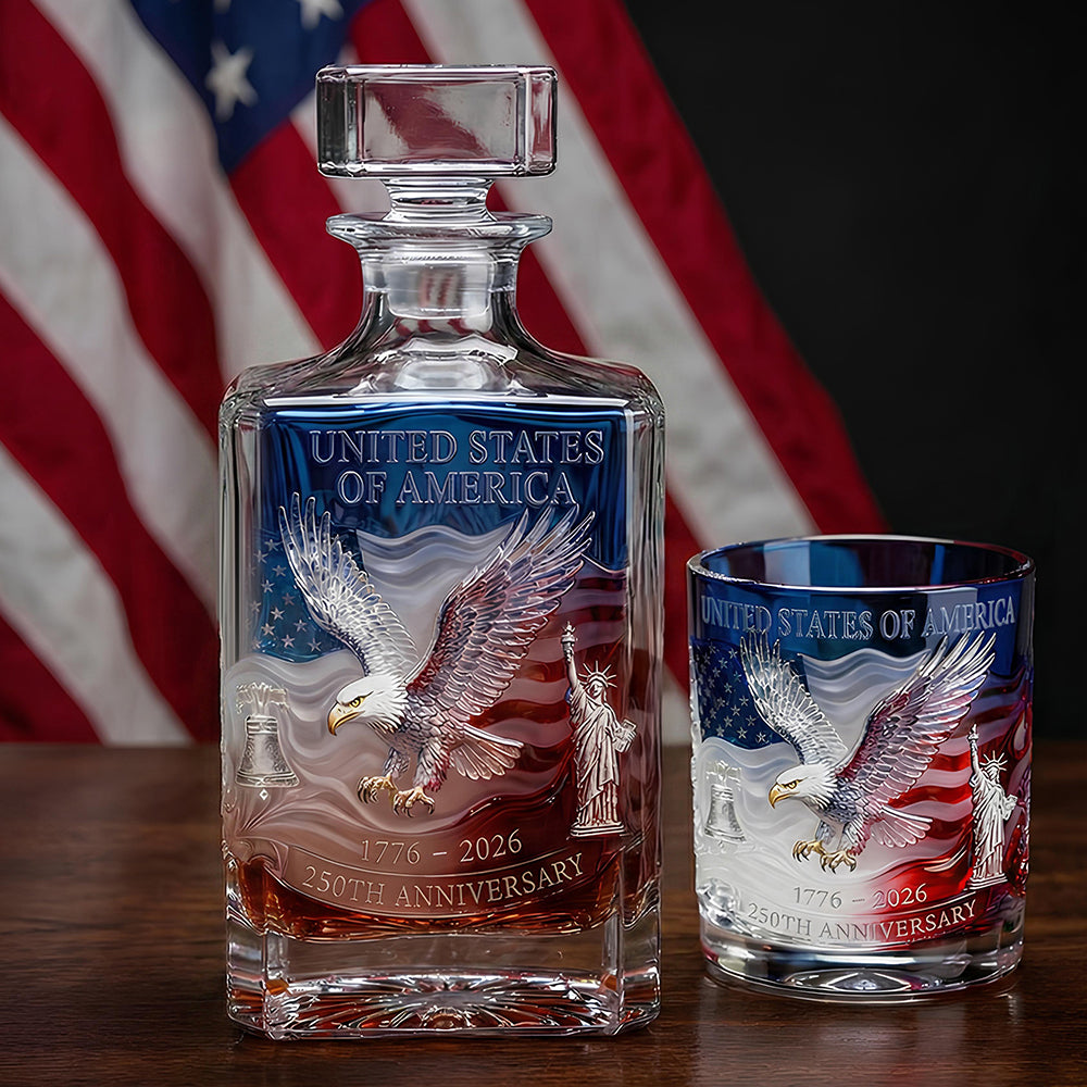 Proud Anniversary Decanter & Round Glass, Personalized Gifts For Patriots 03qhdt120226 - Whiskey Bottle - GoDuckee