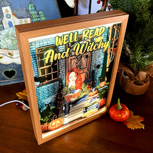 Well Read And Witchy, Gift For Book Lover, Personalized Light Picture Frame, Girl Reading Books Light Frame, Halloween Gift - Poster & Canvas - GoDuckee
