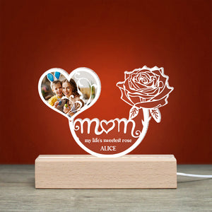 Personalized Gifts For Mom LED Light Mom My Life's Sweetest Rose - Led Night Light - GoDuckee