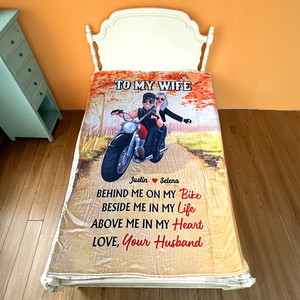 Biker Couple Behind Me On My Bike, Personalized Blanket, Couple's Autumn Trip - Blanket - GoDuckee