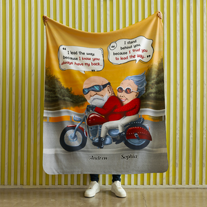 I Lead The Way Because I Know You Always Have My Back, Blanket Old Couple Motorcycle Forever - Blanket - GoDuckee