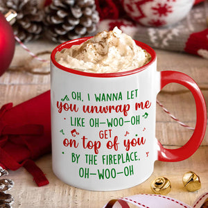 I Wanna Let Him Unwrap Me, Personalized Naughty Couple Accent Mug, Gift For Christmas - Coffee Mug - GoDuckee
