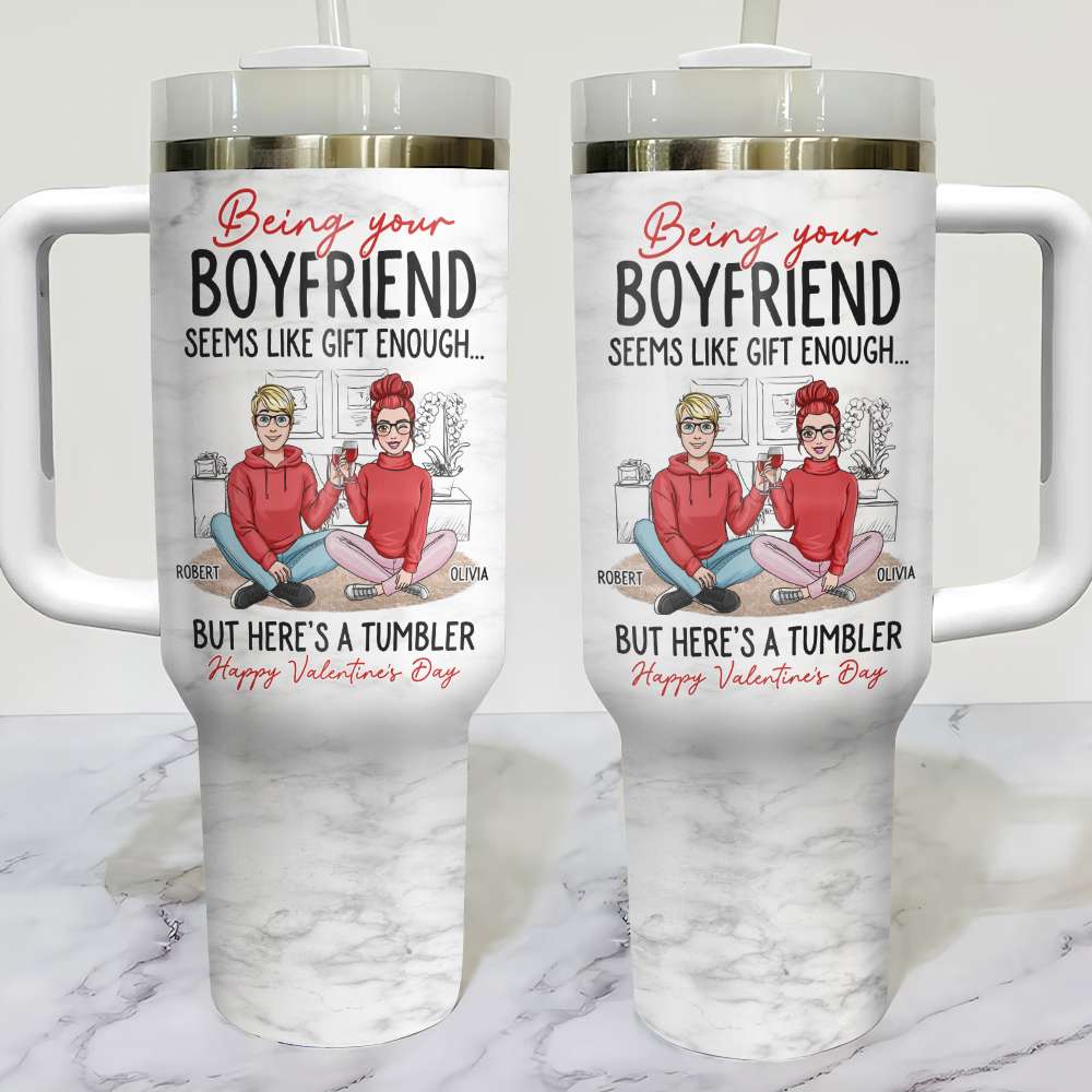 Couple Cheering, Personalized Tumbler Handle, Gifts For Couple - Tumbler Cup - GoDuckee