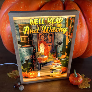 Well Read And Witchy, Gift For Book Lover, Personalized Light Picture Frame, Girl Reading Books Light Frame, Halloween Gift - Poster & Canvas - GoDuckee