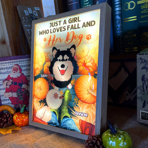 Just A Girl Who Loves Fall And Her Dog, Gift For Dog Lover, Personalized Light Picture Frame, Pumpkin Dog Light Frame - Poster & Canvas - GoDuckee