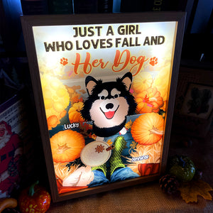 Just A Girl Who Loves Fall And Her Dog, Gift For Dog Lover, Personalized Light Picture Frame, Pumpkin Dog Light Frame - Poster & Canvas - GoDuckee