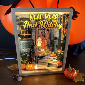 Well Read And Witchy, Gift For Book Lover, Personalized Light Picture Frame, Girl Reading Books Light Frame, Halloween Gift - Poster & Canvas - GoDuckee