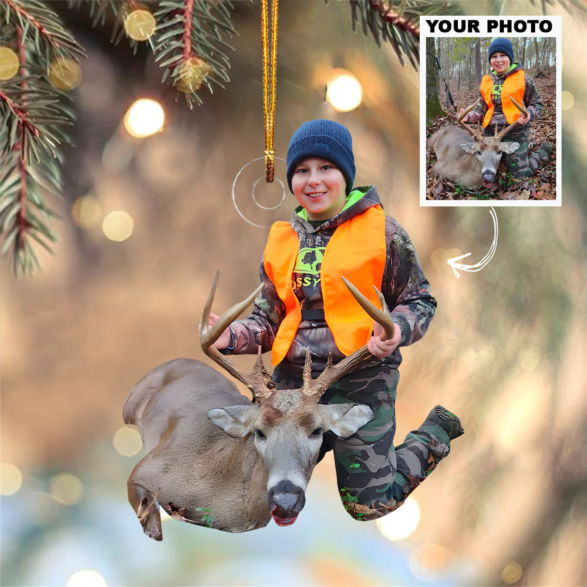 Custom Photo Gifts For Hunter, Deer Hunting Photo Christmas Ornament 31pgxx290824 - Ornament - GoDuckee