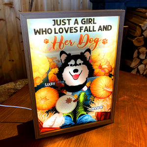 Just A Girl Who Loves Fall And Her Dog, Gift For Dog Lover, Personalized Light Picture Frame, Pumpkin Dog Light Frame - Poster & Canvas - GoDuckee