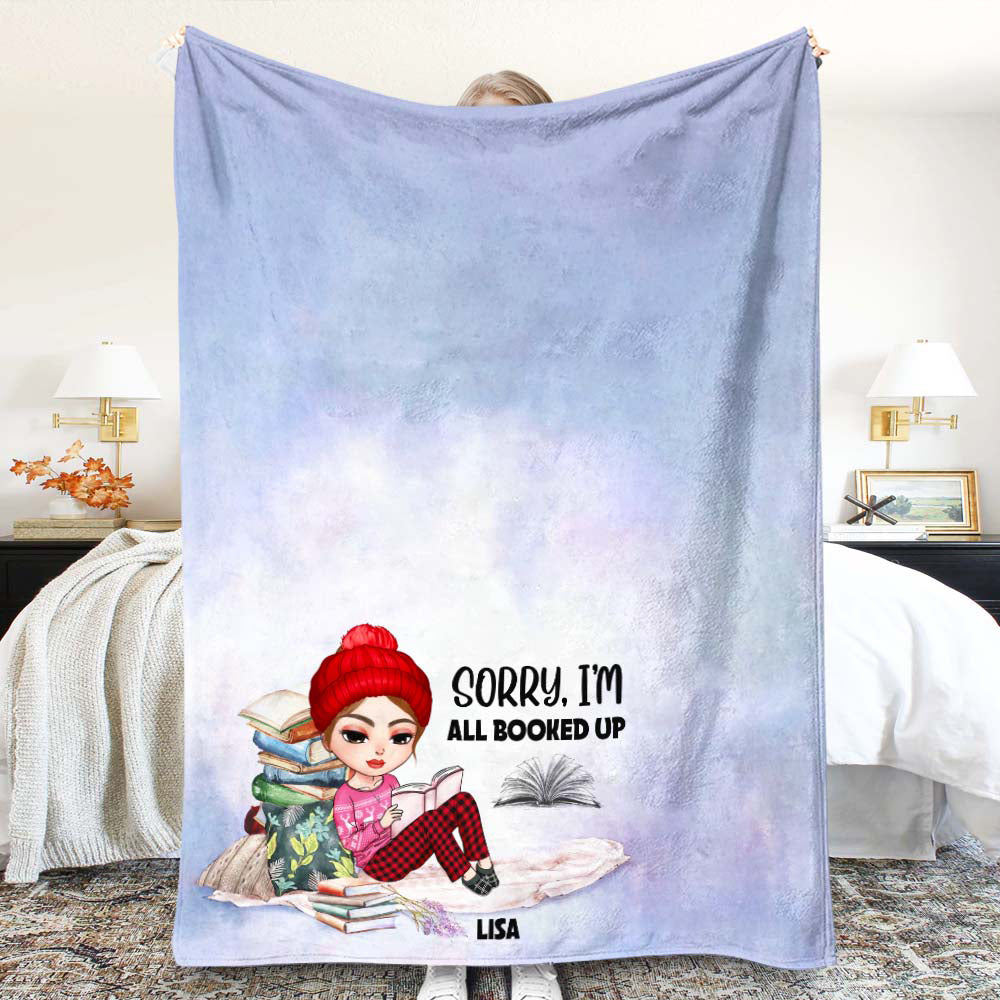 Sorry, I'm All Booked Up-Personalized Blanket- Gifts For Book Lover- Christmas Gift - Blanket - GoDuckee