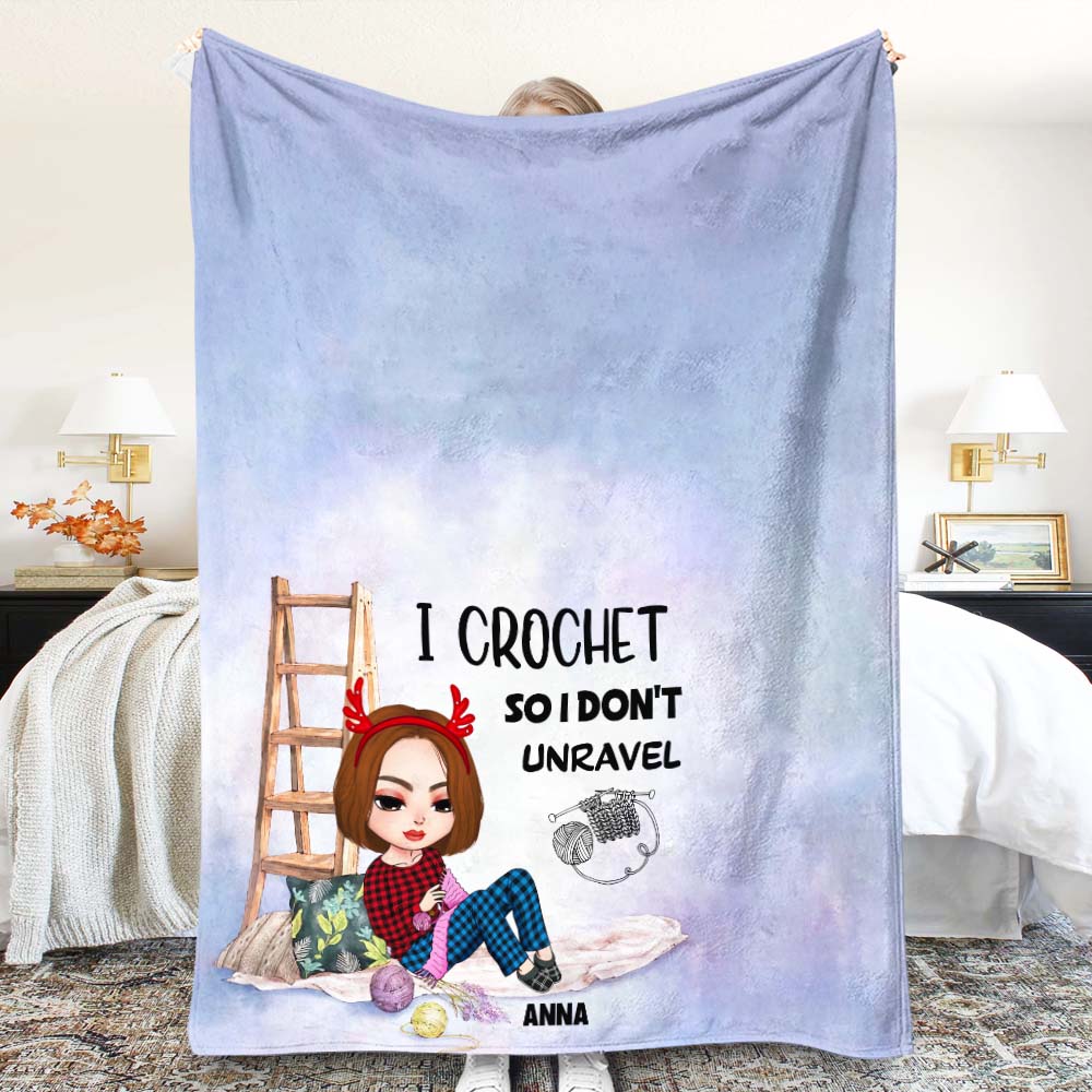 I Crochet So I Don't Unravel-Personalized Blanket-Gift For Crochet Lover- Christmas Gift - Blanket - GoDuckee