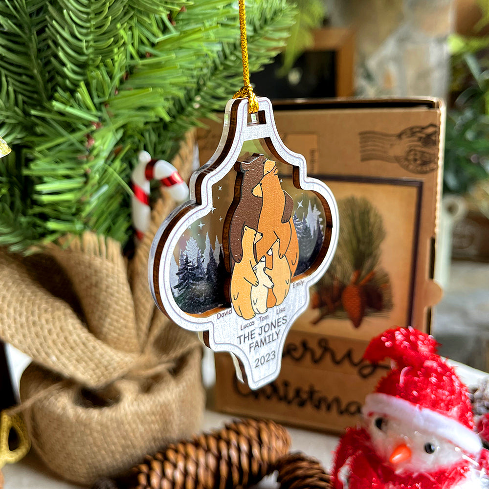 Bear Ornament,Mama Bear with Cubs Layered Christmas Tree Ornament Wooden 3D  Christmas Ornament 2023 (Bear)