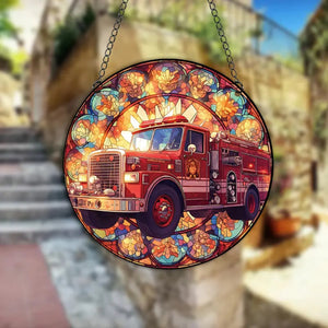 Vintage Fire Truck Acrylic Hanging Stained Glass Ornament 15ACXX270824 - Ornament - GoDuckee
