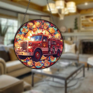 Vintage Fire Truck Acrylic Hanging Stained Glass Ornament 15ACXX270824 - Ornament - GoDuckee