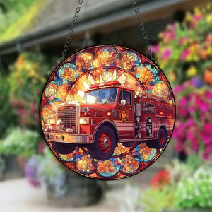 Vintage Fire Truck Acrylic Hanging Stained Glass Ornament 15ACXX270824 - Ornament - GoDuckee