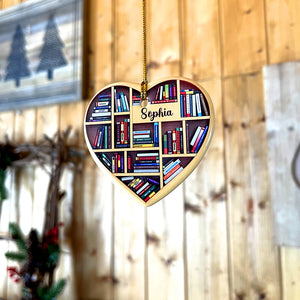 Bookshelves - Heart Book Lovers, Personalized Ornament, Christmas Gifts For Book Lover - Ornament - GoDuckee