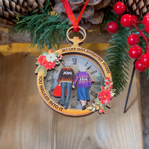 My Life Got Brighter When You Walked Into It, Personalized Wood Ornament Christmas Gift For Old Couple - Ornament - GoDuckee