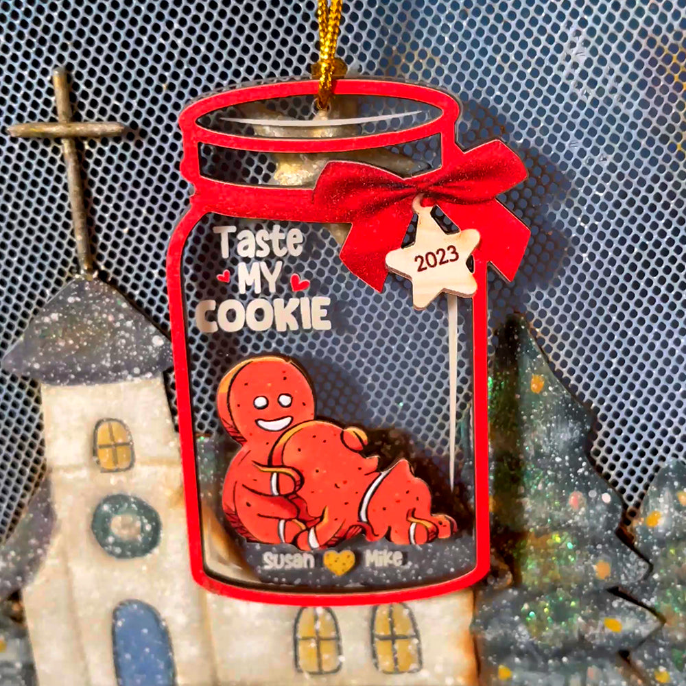 Taste My Cookie, Couple Gift, Personalized Ornament, Gingerbread Funny Couple Ornament, Christmas Gift TT - Ornament - GoDuckee