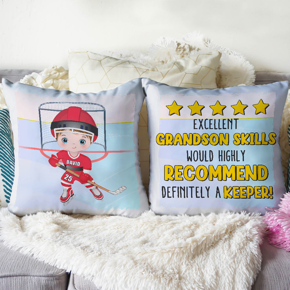 Excellent Grandson Skills Personalized Hockey Square Pillow, Gift For -  GoDuckee