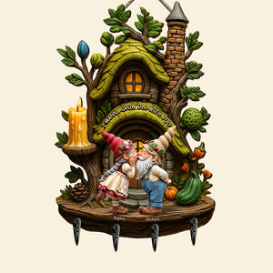 Kissing Gnome Couple Key Hanger Personalized Gifts For Couple 04QHQN230525 - Wood Sign - GoDuckee